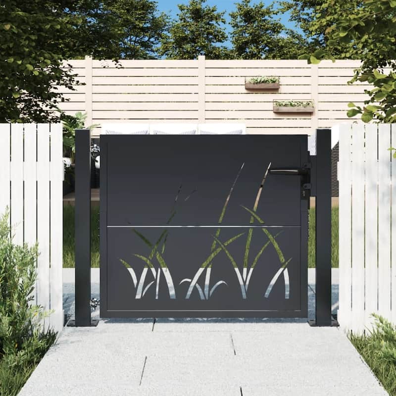 vidaXL Garden Gate Anthracite Steel Grass Design - 41.3" x 31.5"