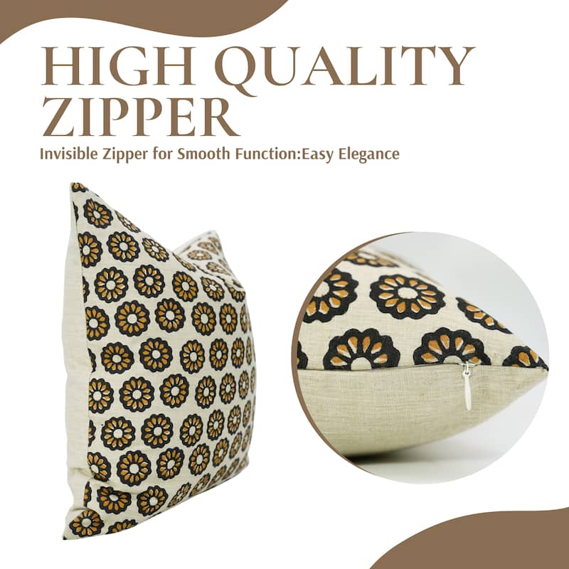 Fabdivine Handcrafted Floral Mustard Cushion Cover Linen Blend, Bulbul