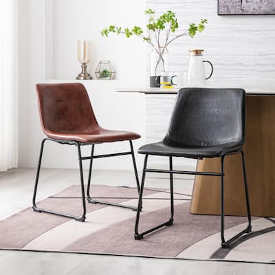 Porthos Home Donne Dining Chairs Set of 2, PU Leather, Iron Sled Legs