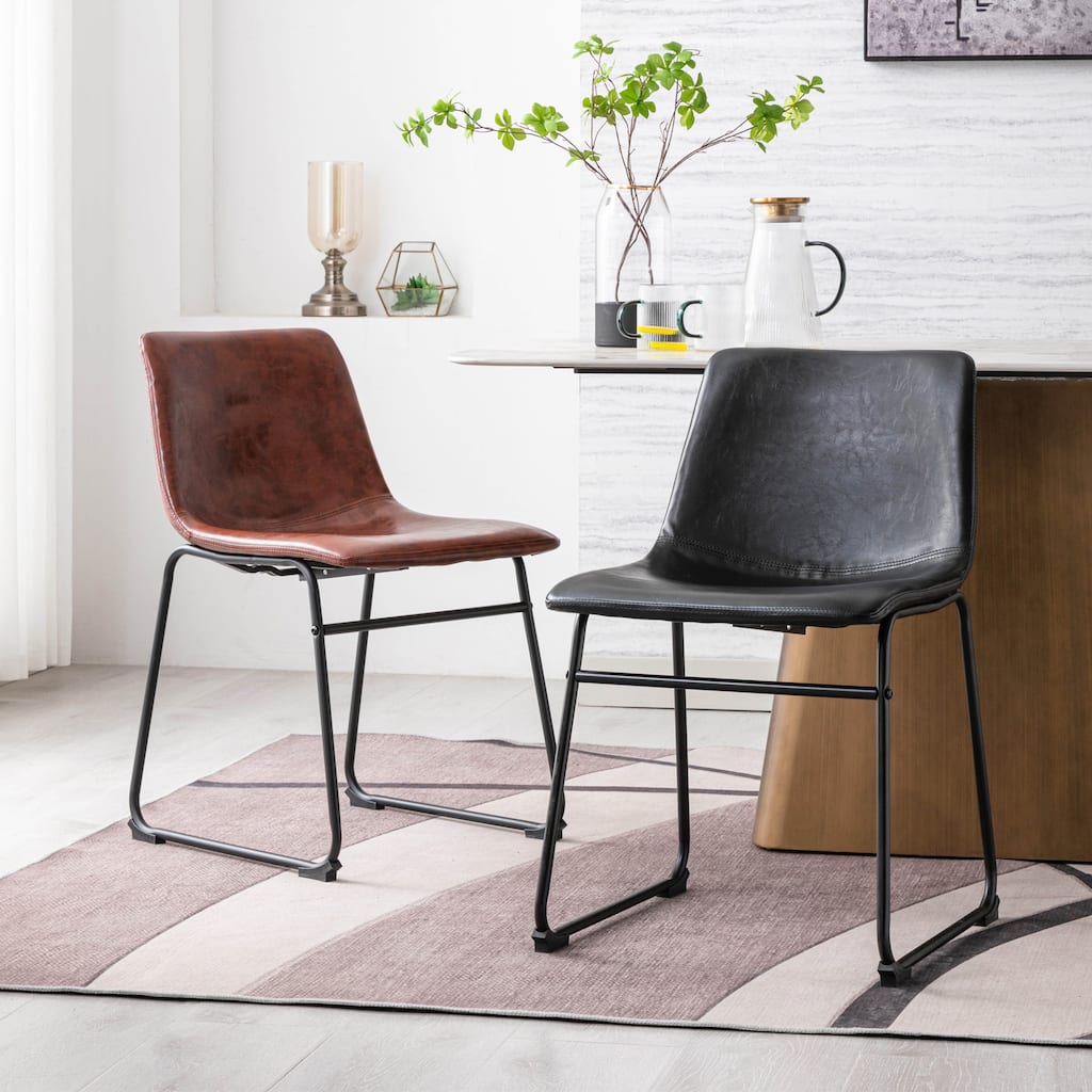 Porthos Home Donne Dining Chairs Set of 2, PU Leather, Iron Sled Legs