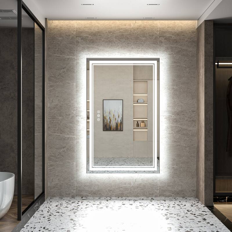 Keonjinn Rectangular Front Light & Backlit,LED Bathroom Vanity Mirror, 3 Color Temperatures, Anti Fog