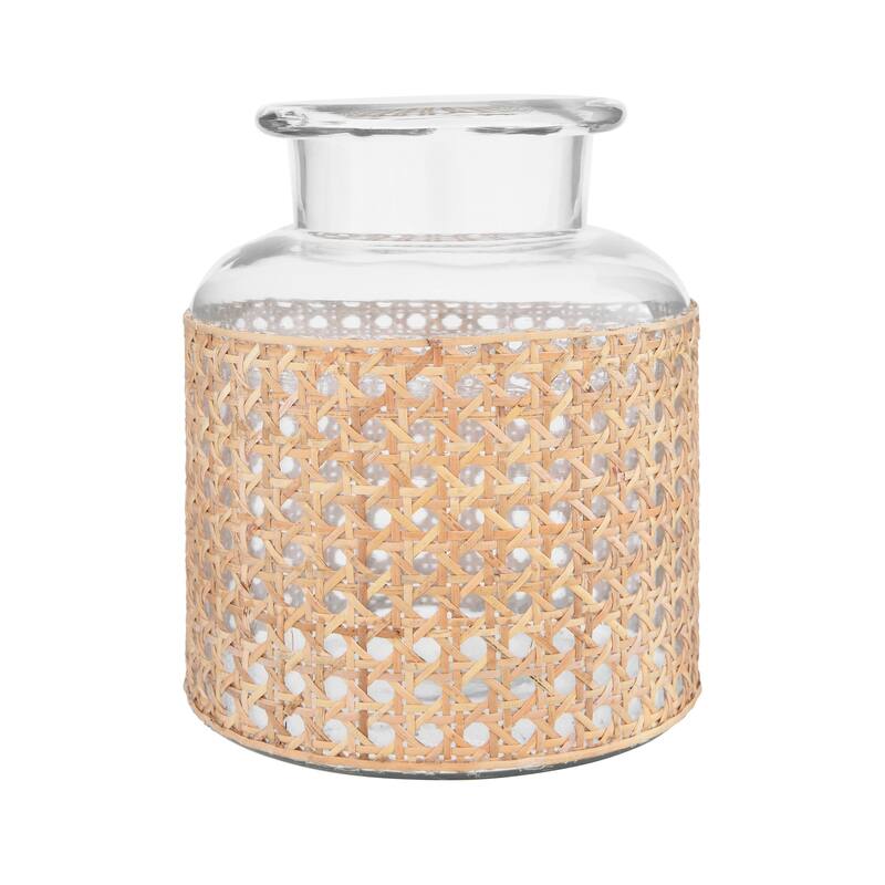 Glass Jar Vase with Decorative Cane Sleeve