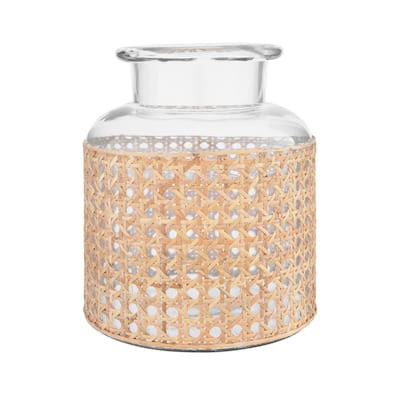 Glass Jar Vase with Decorative Cane Sleeve