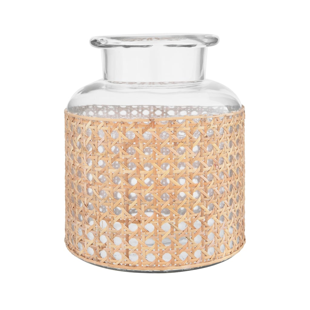 Glass Jar Vase with Decorative Cane Sleeve
