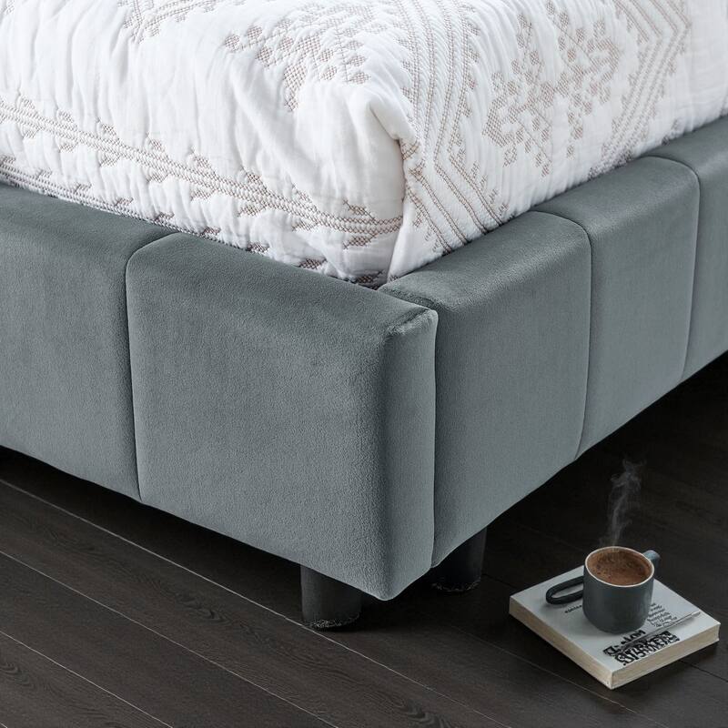 Full Size Velvet Upholstered Tufted Daybed Frame with Backrest and Armrest, Mid-Century Sofa Bed for Bedroom or Living Room