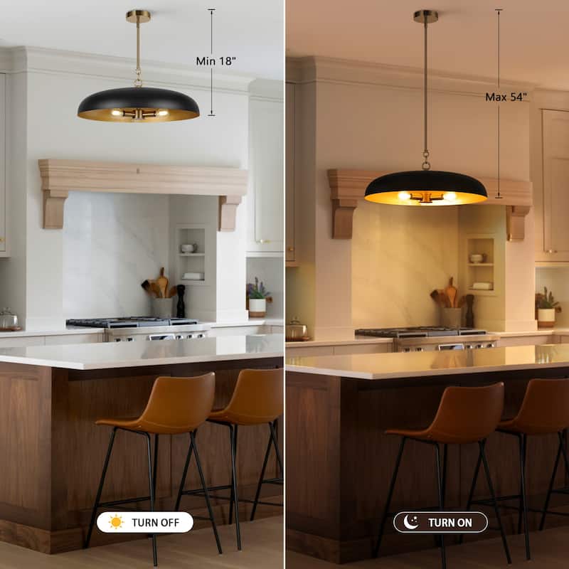 LamQee 20" Pendant Light Metal Dome Ceiling Hanging Lighting Chandelier - 19.7 inch