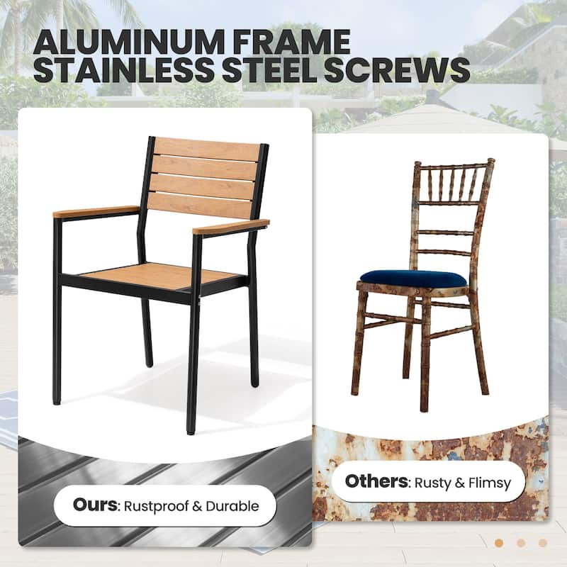 7-piece Patio Dining Set Outdoor Aluminum Rectangular Table with Umbrella Hole and Stackable Chairs