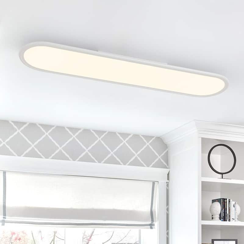 Modern Linear Dimmable LED Oval Semi Flush Mount Ceiling Light