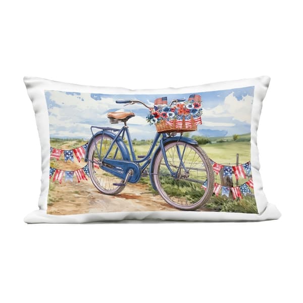 slide 2 of 6, Stupell Patriotic Bike & Banners Decorative Printed Outdoor Throw Pillow Design by Nicole DeCamp Accent - Polyester - Blue - Single