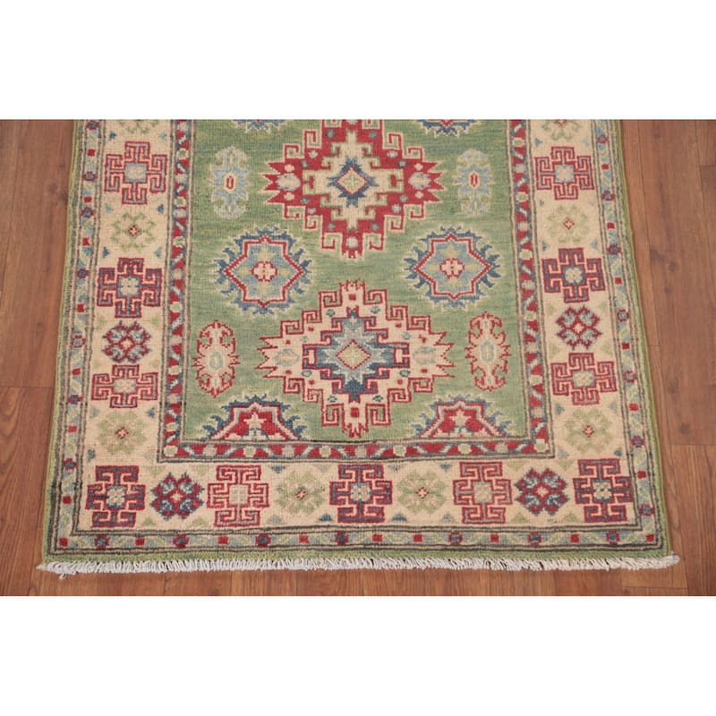 Green Kazak Oriental Foyer Rug Handmade Wool Carpet - 2'9" x 4'3"