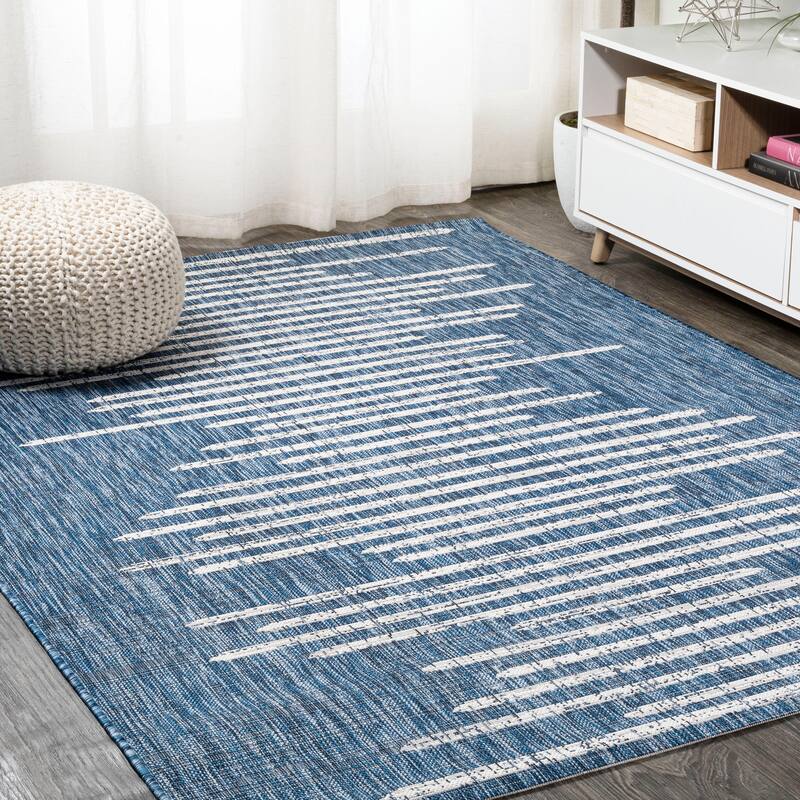 JONATHAN Y Colonia Berber Stripe Geometric Indoor/Outdoor Area Rug - 6' x 9' - Blue/Ivory