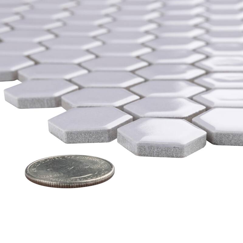 Merola Tile Metro 1" Hex Glossy Lavender 10-1/4" x 11-7/8" Porcelain Mosaic Floor and Wall Tile