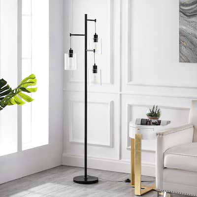 GetLedel 69" Industrial 3-Light Tree Floor Lamp with Glass Shades
