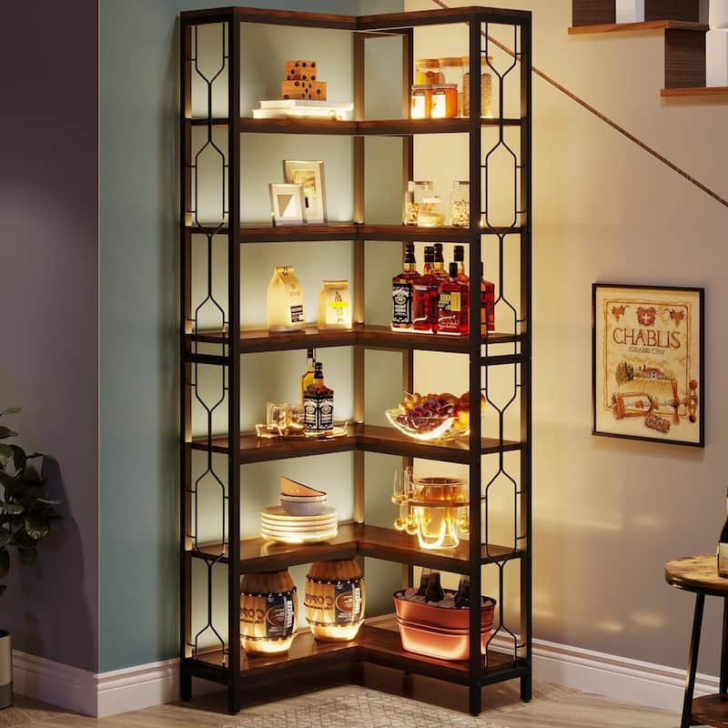 7-Tier Corner Bookshelf, White Corner Shelf Modern Etagere Bookcase