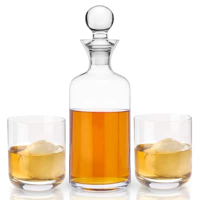Viski Modern Decanter & Tumbler Gift Set, Lead-Free Crystal Barware, 1 Decanter & 2 Glasses