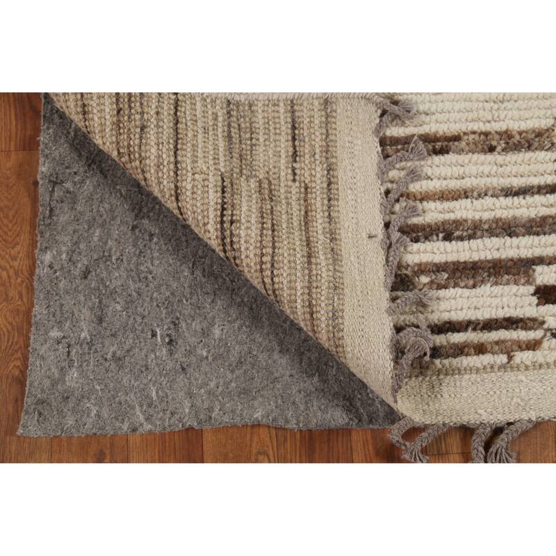 All-Over Striped Moroccan Oriental Runner Rug Hand-Knotted Wool Carpet - 4'0"x 13'6"