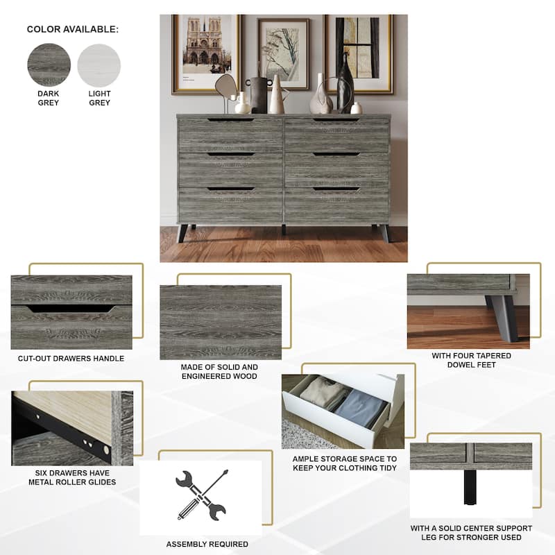 CraftPorch Chic and Vintage Wooden Dresser with 6 drawers