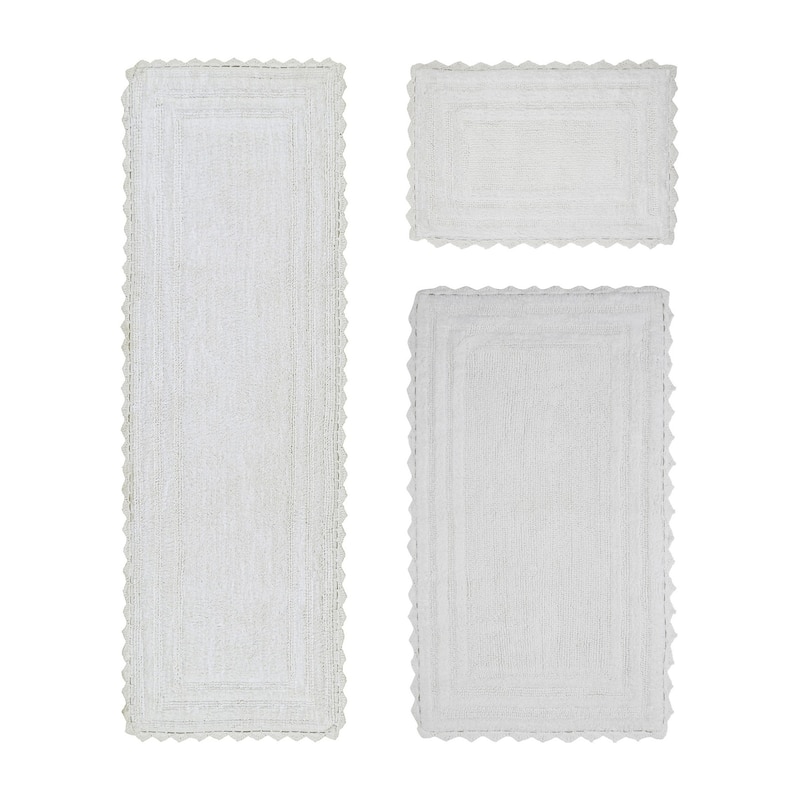 Better Trends Bath Rugs Set 100% Cotton Soft & Water Absorbent Tufted Bathroom Rug for Shower, Sink Bath Mats Lilly Crochet - 3 Piece Set (17" x 24" | 24" x 40" | 20" x 60") - White