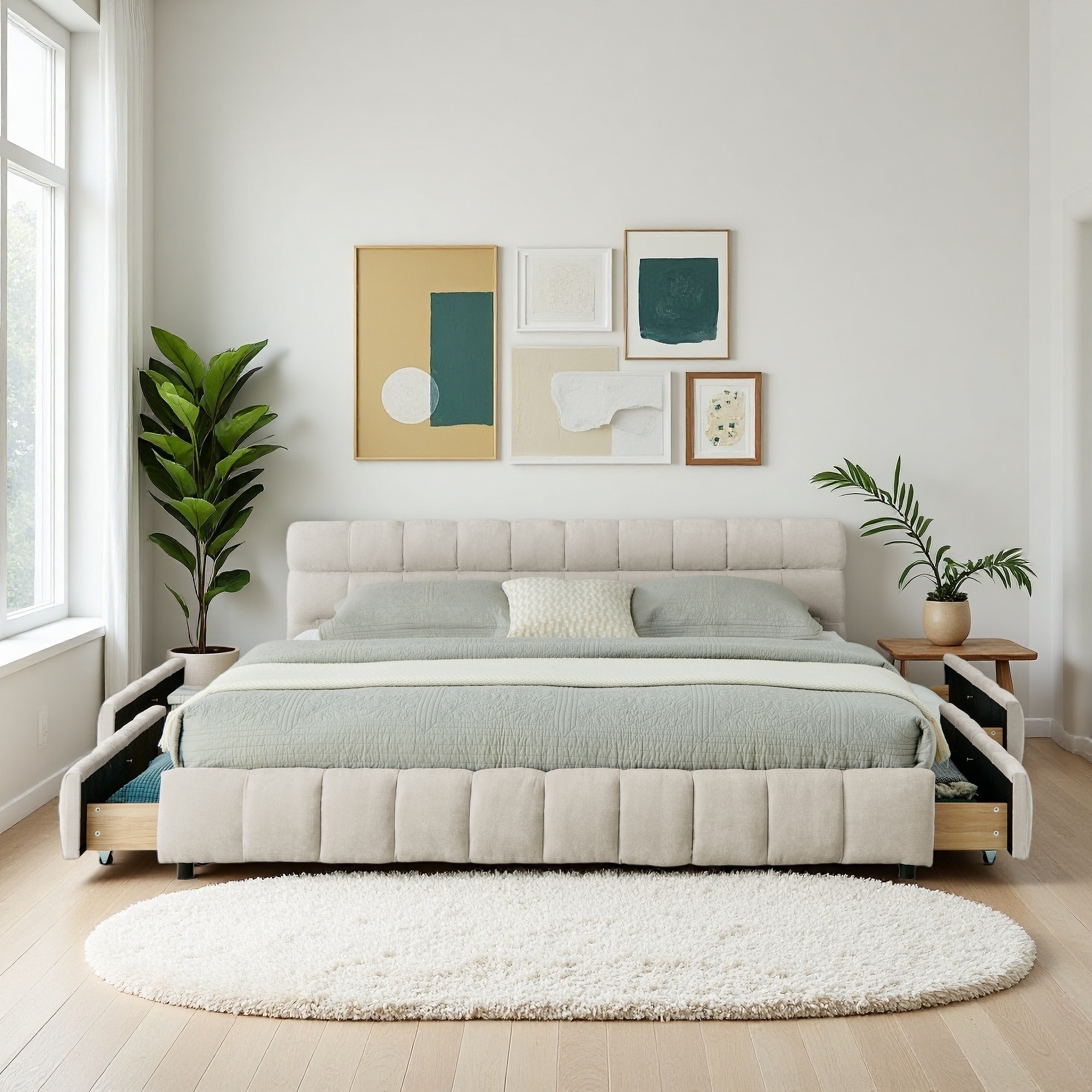 Upholstered Platform Bed with Headboard and Storage Drawer