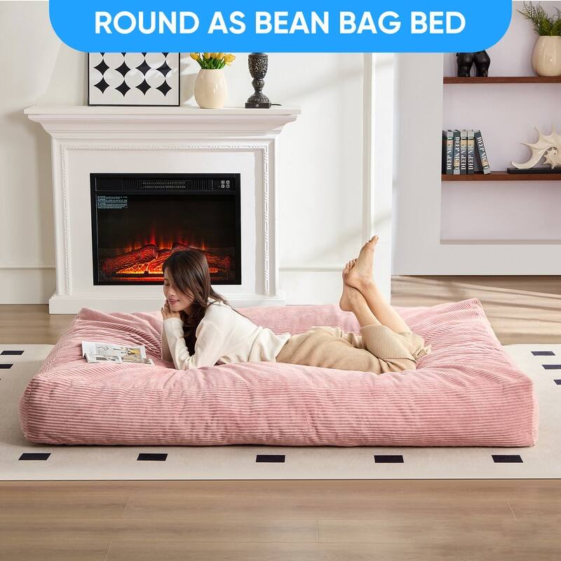 Mixoy Corduroy Bean Bag Lazy Sofa Chair Bed,Convertible Adult Beanbag from Lazy Chair to Floor Mattress,Machine Washable