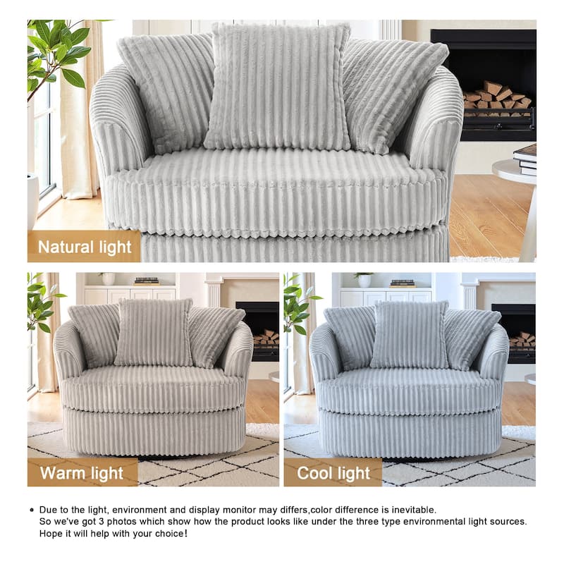 UIXE Oversize 43" Plush Corduroy Swivel Barrel Chair Comfy Accent Chair For Living Room