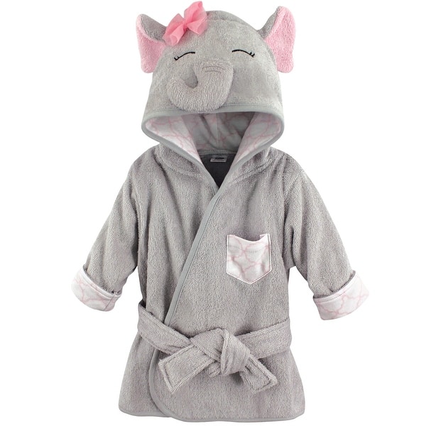 slide 1 of 1, Hudson Baby Infant Girl Cotton Animal Face Bathrobe, Pretty Elephant, 0-9 Months - Pretty Elephant - One Size One Size - Pretty Elephant