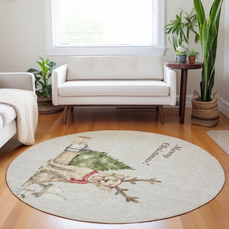 Premium Washable Super Soft Merry Christmas Dog Mayfield Rug - Multi - 8' x 8' - Round