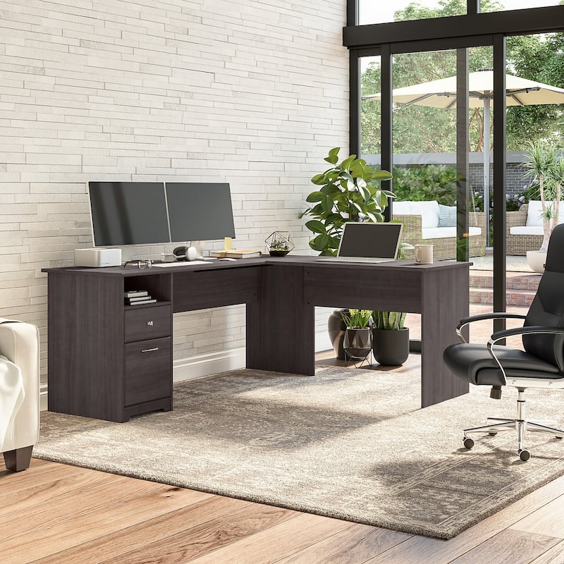 72W L-shaped Computer Desk with Drawers by Bush Furniture - Heather Gray