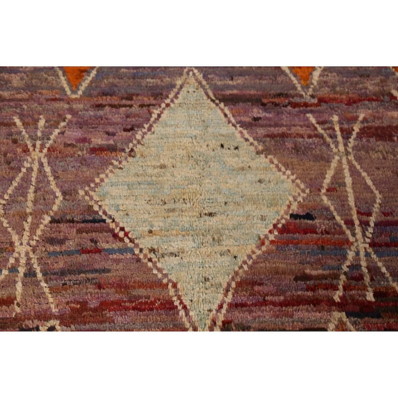 Geometric Purple Moroccan Oriental Area Rug Handmade Wool Carpet - 6'9" x 9'6"