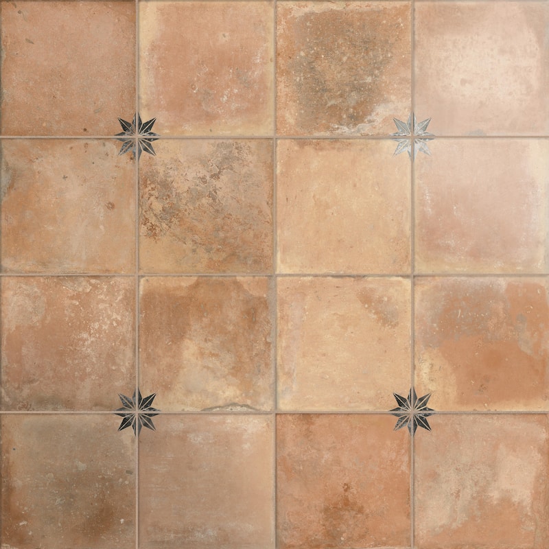 Merola Tile Kings Nonna with Black Star 17-7/8" x 17-7/8" Porcelain Floor and Wall Tile