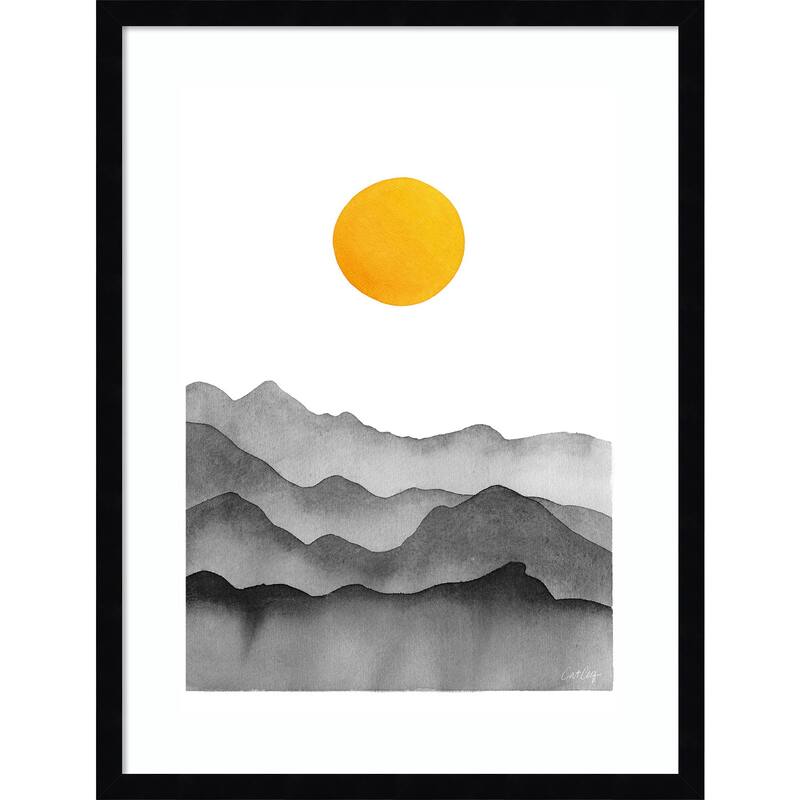 Black Yellow Mountain Range Silhouette by Cat Coq Framed Wall Art Print - 19 x 25 in - Black