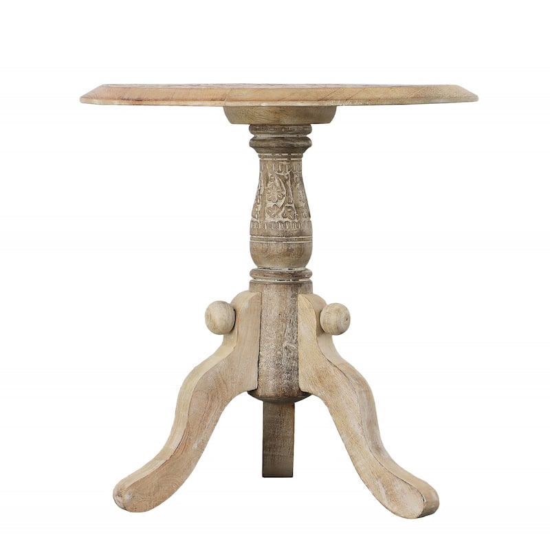 18 in. Brown and White Round Wood End Table with Pedestal Base
