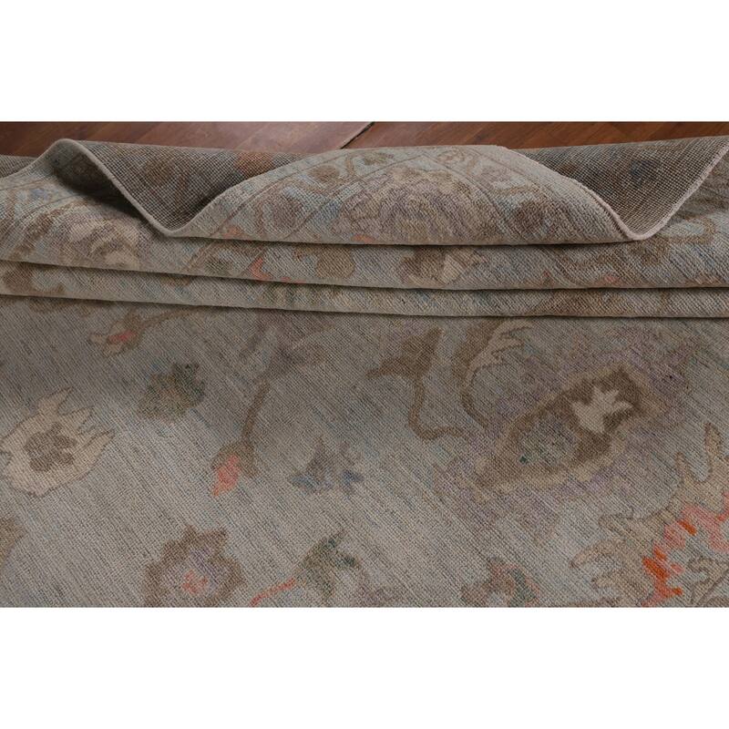 Light Blue Turkish Oushak Vegetable Dye Area Rug Handmade Wool Carpet - 8'2"x 9'10"