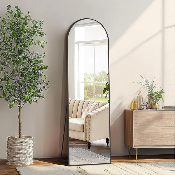 Arched Full Length Mirror with Stand, Floor Standing Mirrors for Bedroom Body Hanging Leaning Wall Living Room Cloakroom
