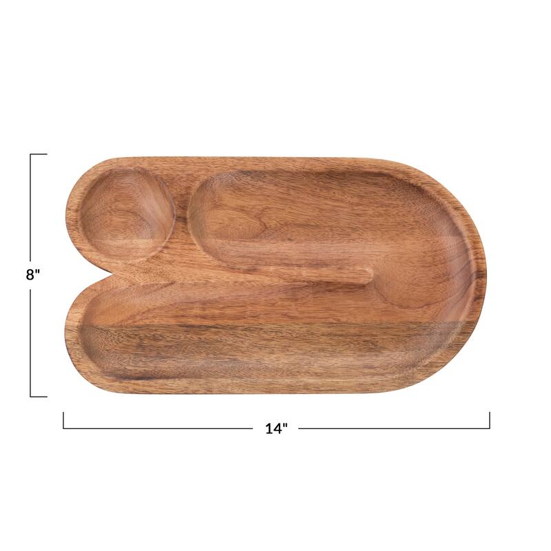 Mango Wood Sectioned Tray, U-Shaped