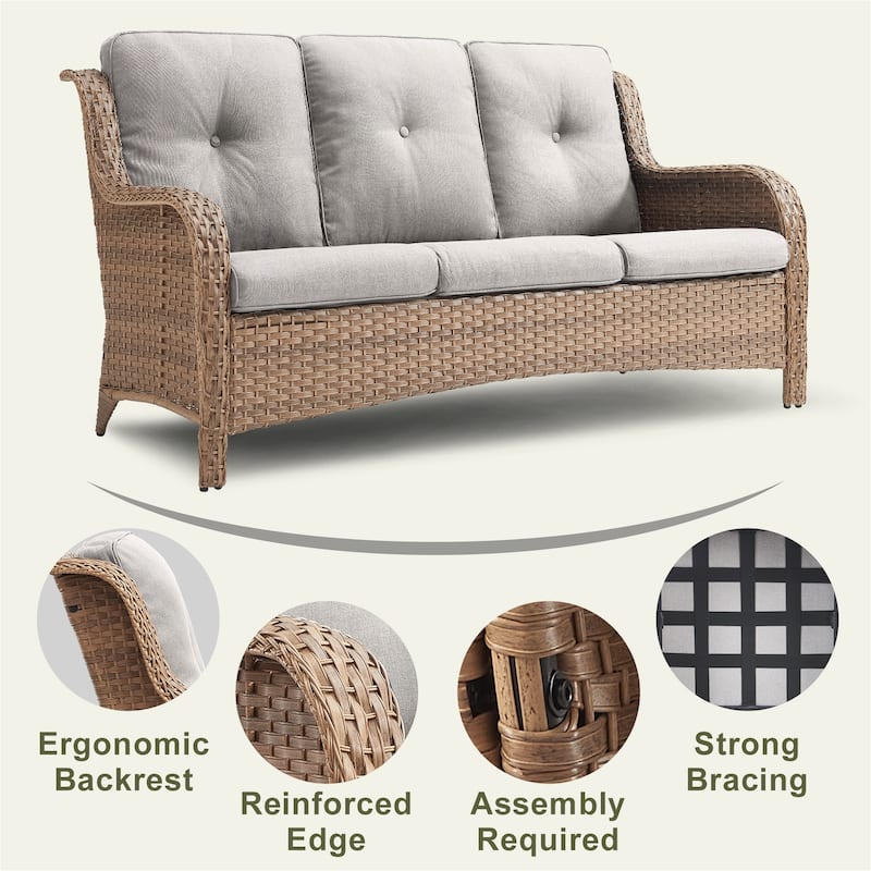 Gymojoy Patio Wicker 3-Seat Sofa with Ottoman