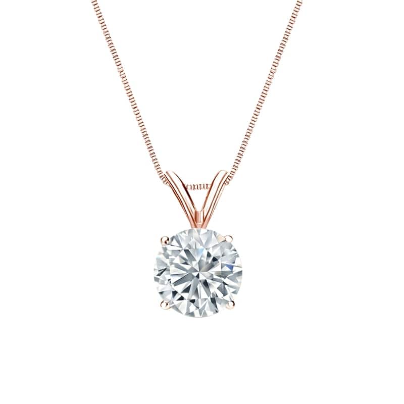 Auriya 14-karat Gold 1.25ctw Round Solitaire Lab Grown Diamond Necklace 4-Prong Basket (H-I VS) - 1.25 - Rose