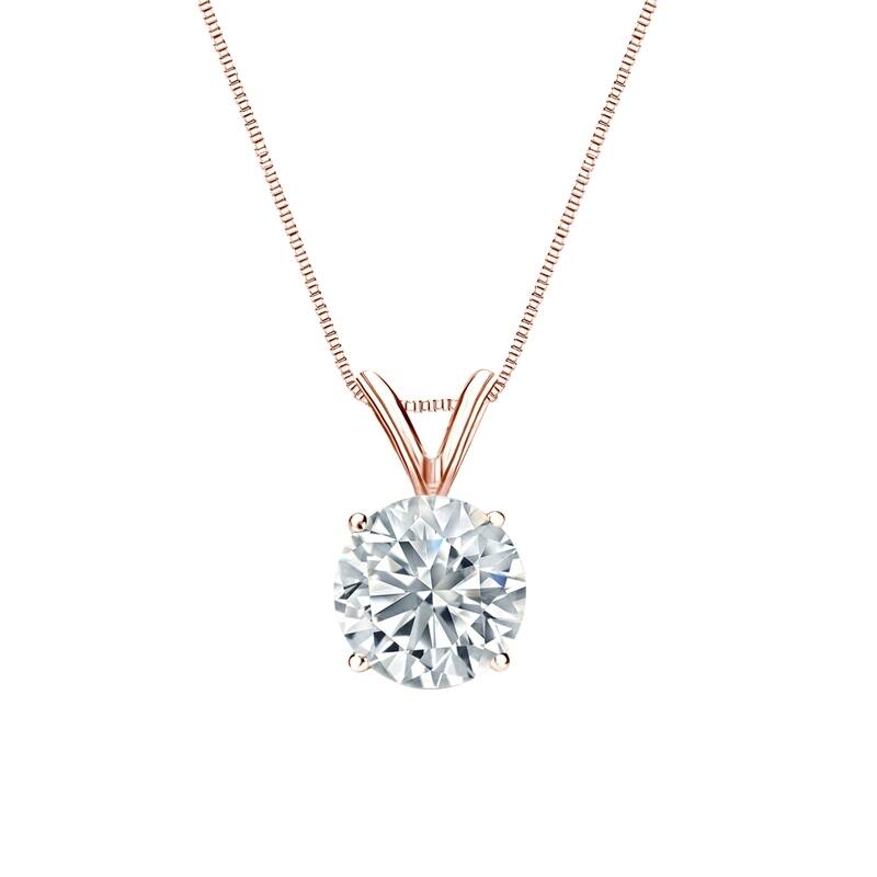 Auriya 14-karat Gold 2.00ctw Round Solitaire Lab Grown Diamond Necklace 4-Prong Basket (F-G VS) - 2 - Rose