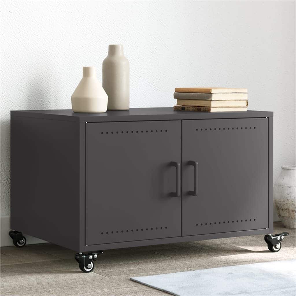 vidaXL Coffee Table Black Cold-rolled steel Medium Lockable wheels - 19.7 x 26.8 x 17.1