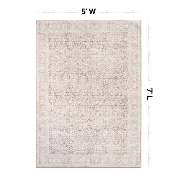dimension image slide 25 of 27, Vintage Washable Rug – Low Pile with Subtle Pattern, Perfect for Neutral Spaces in Living Room, Entryway, or Bedroom