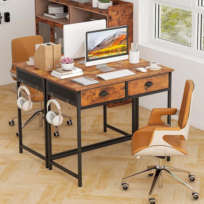 36'' Space Saving Laptop Desk Small Computer Desk w/ Hooks