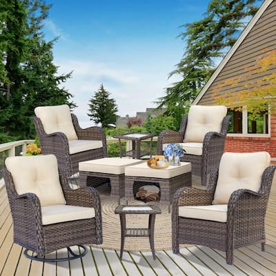 8-piece Outdoor Wicker Patio Furniture Swivel Chairs Sets with Ottoman