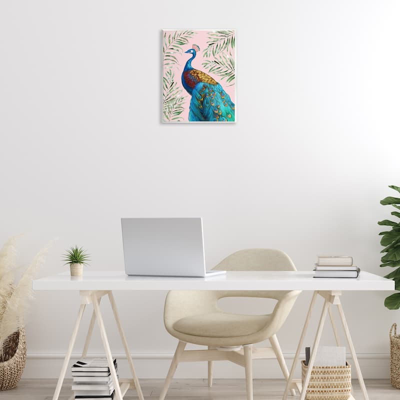 Stupell Elegant Peacock & Palm Sprigs Wall Plaque Art Design By Nan