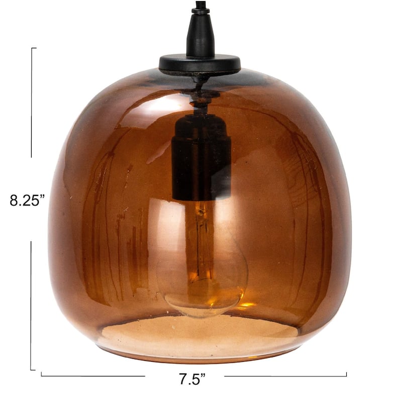 Glass and Metal Pendant Lamp with Hardwire - 7.5"L x 7.5"W x 8.3"H