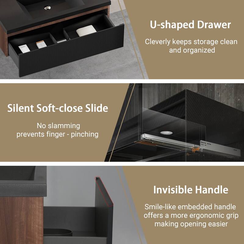 Wall Mounted Bathroom Vanity with Solid Surface Sink