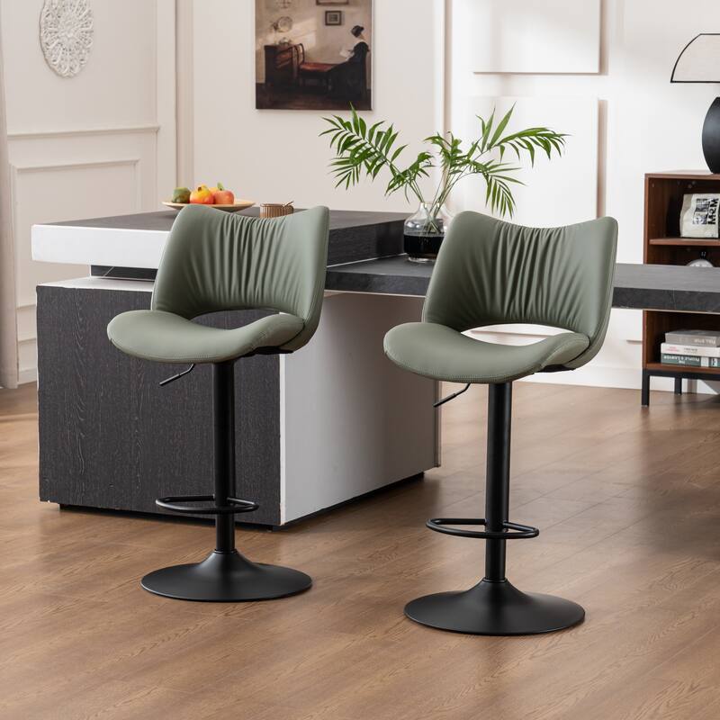 Faux Leather Upholstered Bar stools Set of 2 with Metal Footrest