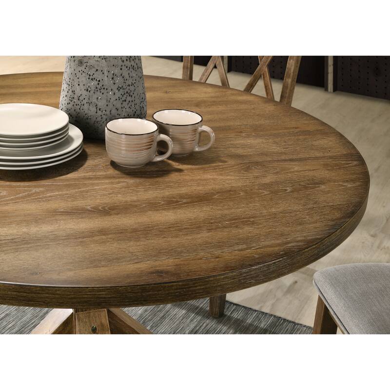 5 Piece Round Dining Table Chair Set , Wood Kitchen Table Set with Solid Wood Pedestal Base and 4 Upholstered Dining Chairs