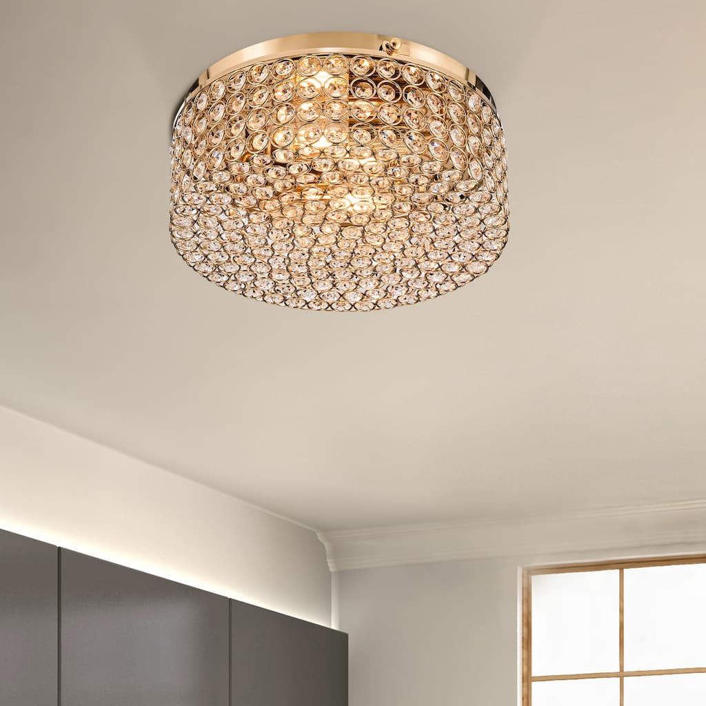 CO-Z Modern 2-Light Round Crystal Flush Mount Ceiling Light