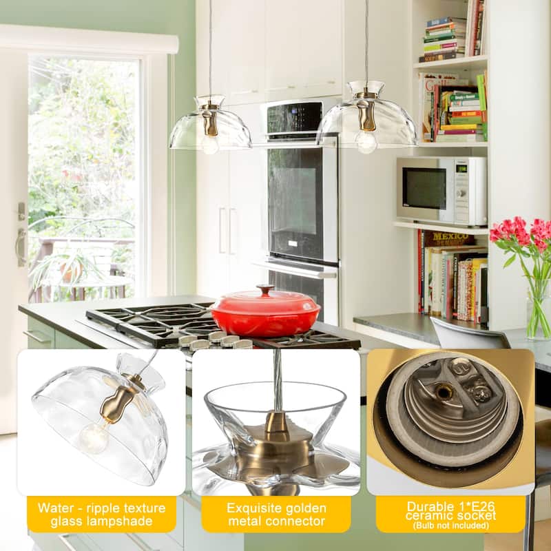 Modern Gold Semi-Circle Pendant Light with Clear Glass Shade Fixture - Dia.10.63-in