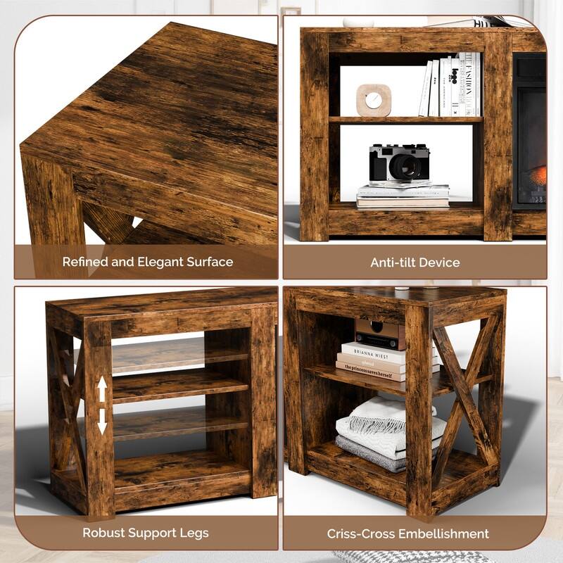 Farmhouse 70'' TV Stand For Tvs Up To 70'' With 23'' Electric Fireplace and Adjustable Shelves